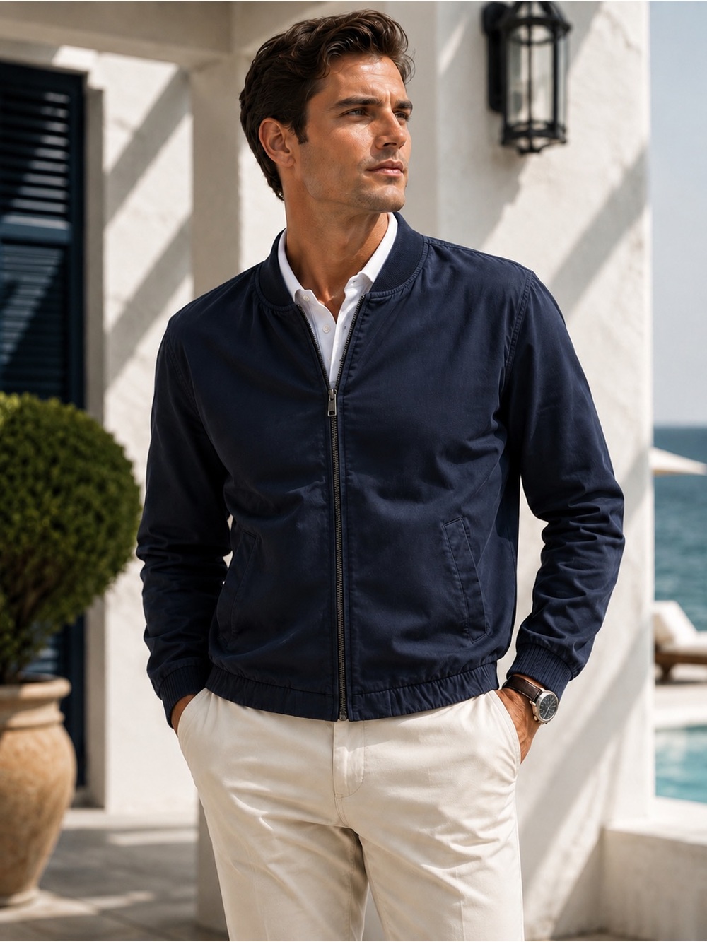 GAP NWT Navy Bomber Jacket M Preppy Nautical Coastal Lightweight Layer Capsule